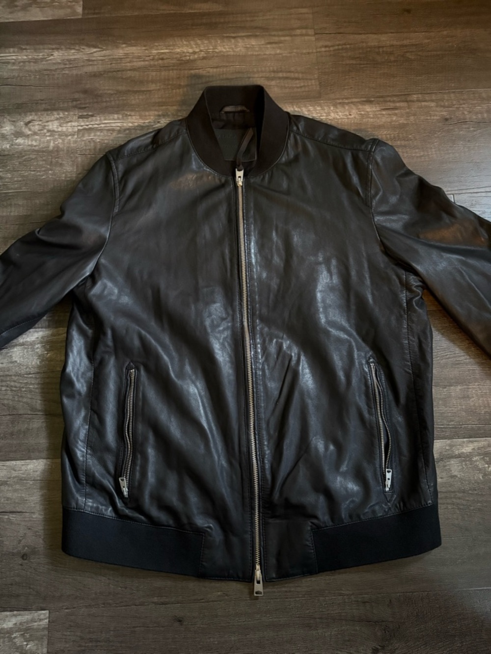 All Saints Black Leather Bomber Jacket - Picture 6 of 14